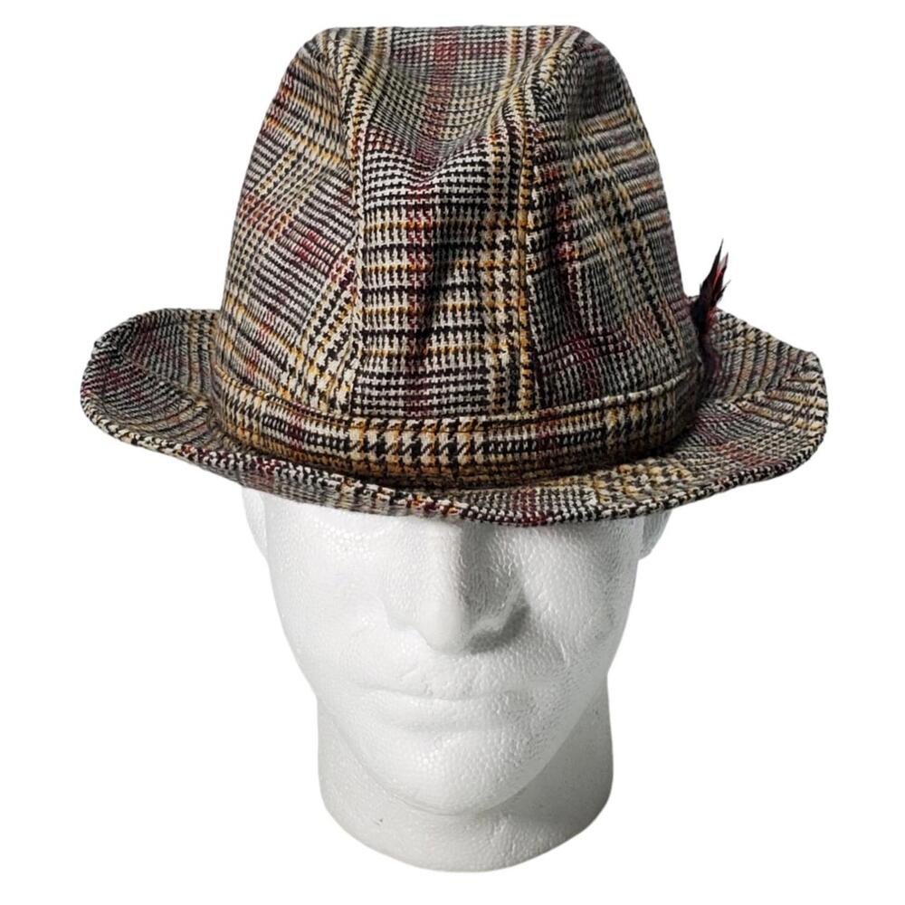Vintage Adam Fedora Hat Mafia Gangster Pinstripe W/ Feather Size Large